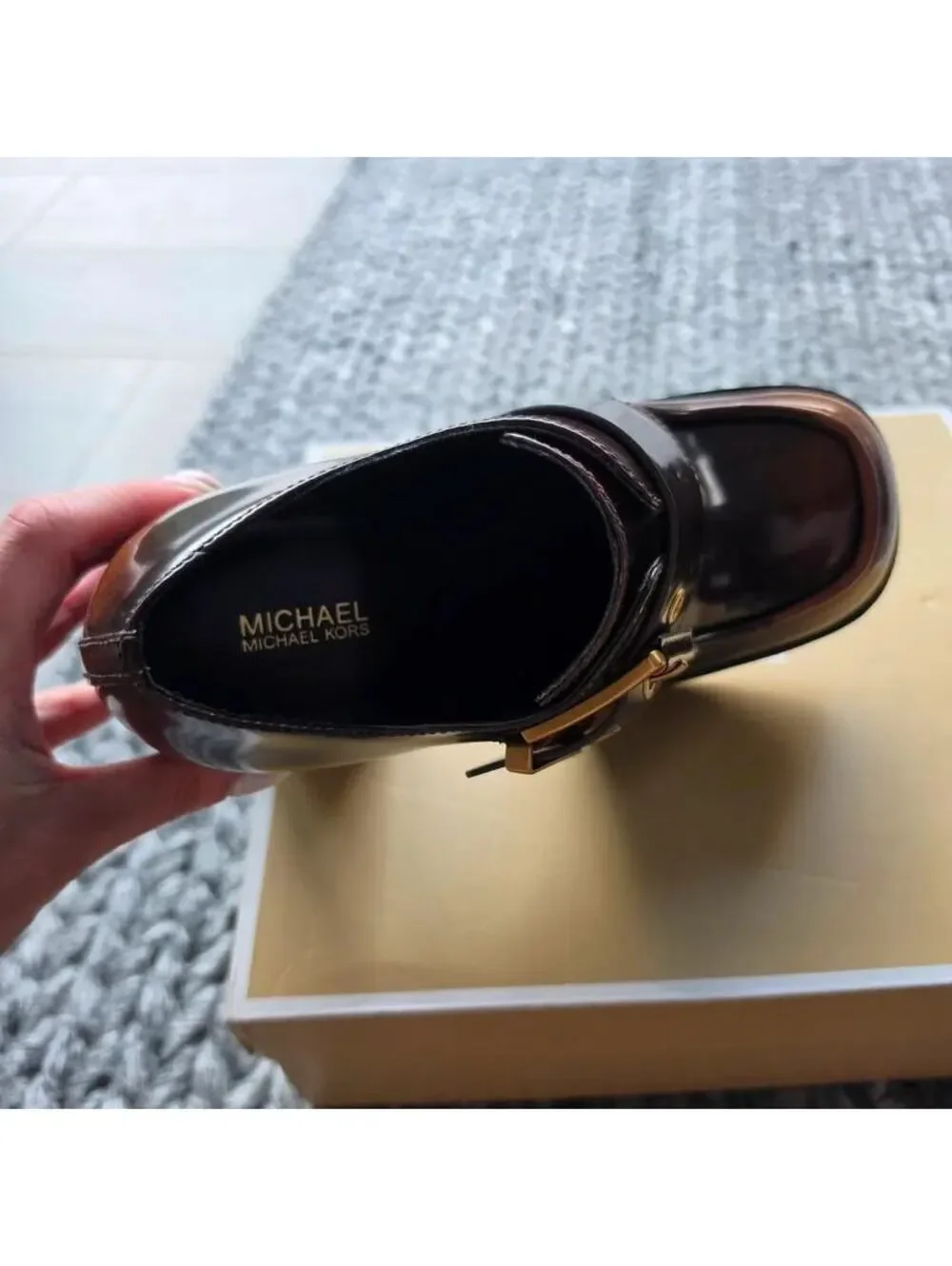 Michael Kors Colby Platform Loafers Burgundy Leather Heels NIB Women's 9M